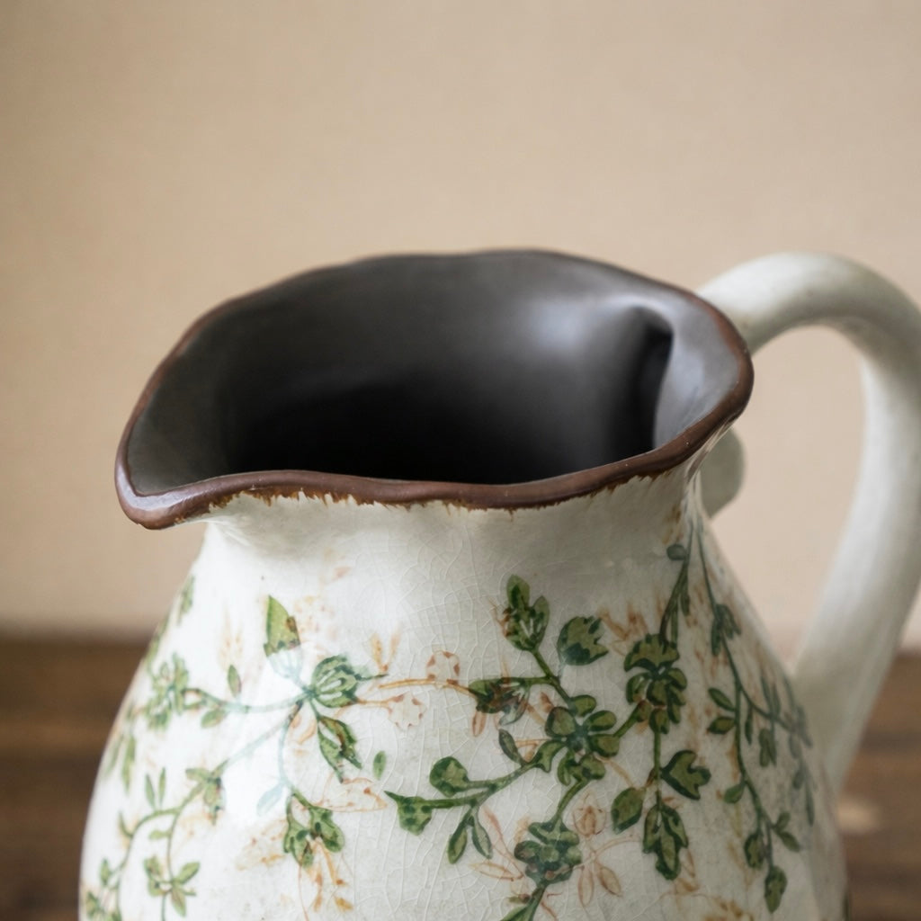 Vintage Floral Ceramic Pitcher Vase