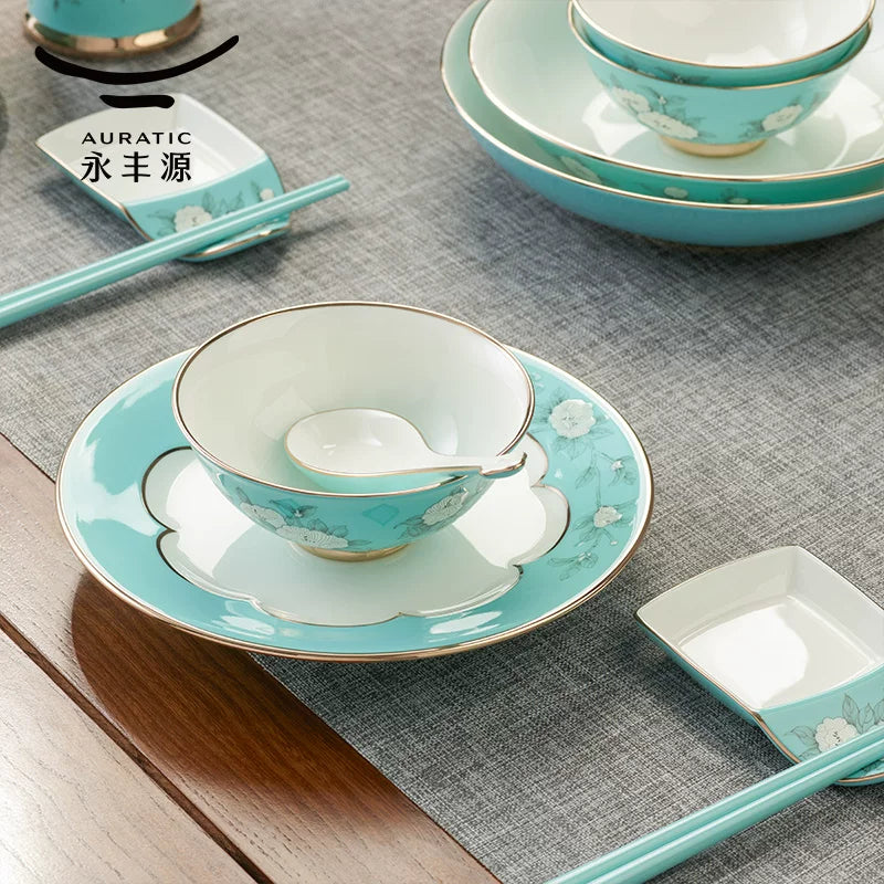 永丰源夫人瓷手绘蓝餐具散件 AURATIC Hand-Painted Blue Ceramic Dinnerware Individual Pieces – Bowls, Plates, Chopsticks and Spoons
