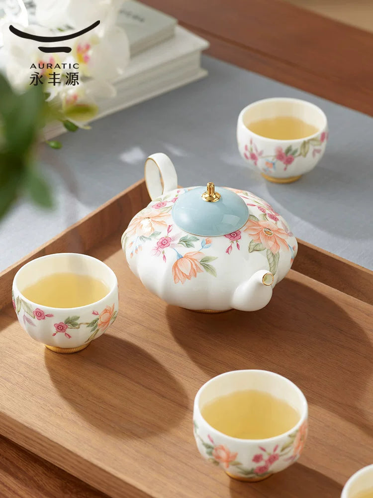 永丰源天青时代茶杯 AURATIC Celeste Ceramic Teacup – 70ml, Floral Pattern, Gift Box
