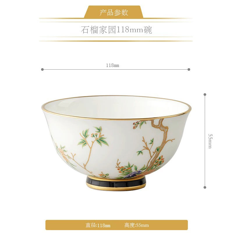 永丰源石榴家园餐具散件 AURATIC Pomeland Ceramic Dinnerware Individual Pieces – Pomegranate Blossom, Bowls, Plates and Table Accessories