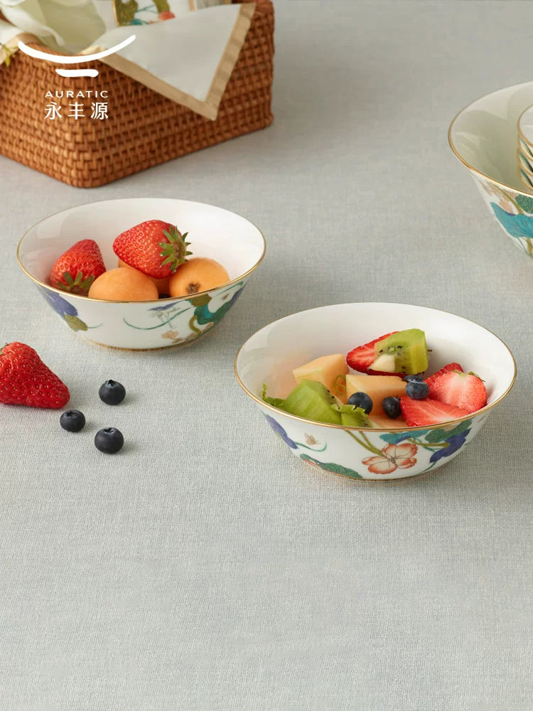 永丰源幸福和鸣碗盘散件 AURATIC Lotus Breeze Ceramic Bowls and Plates – Individual Pieces, Floral Pattern