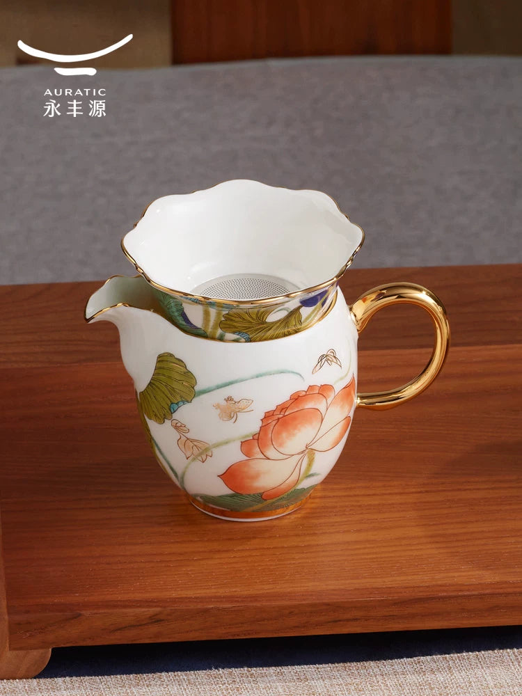 永丰源幸福和鸣茶具散件 AURATIC Lotus Breeze Ceramic Tea Ware Individual Pieces – Teapot, Gaiwan, Cup and Saucer, Fair Cup, Tea Strainer