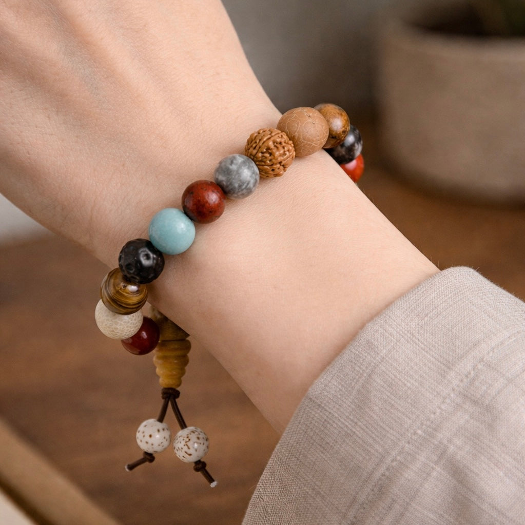 18-Bead Bodhi & Stone Bracelet — Good Luck & Balance