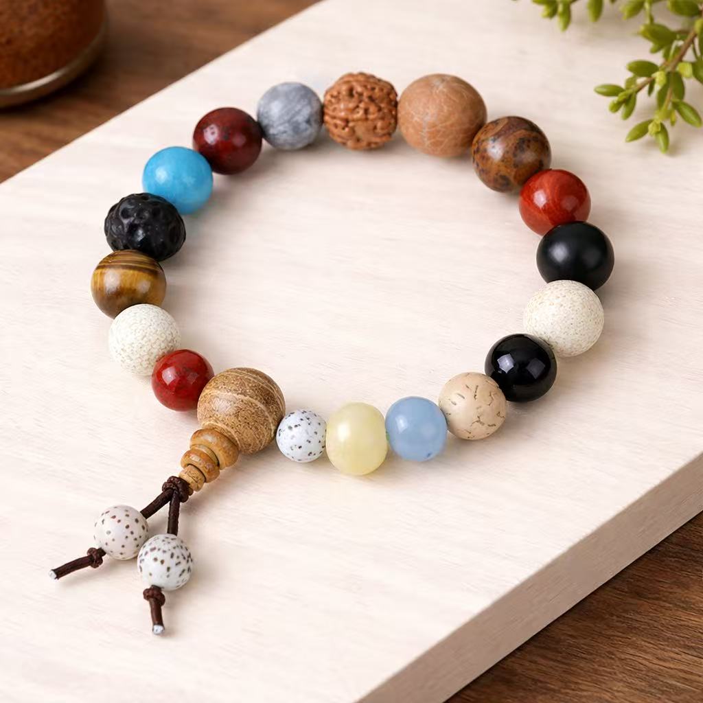 18-Bead Bodhi & Stone Bracelet — Good Luck & Balance