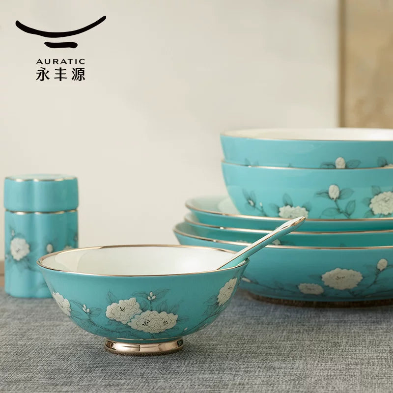 永丰源夫人瓷手绘蓝餐具散件 AURATIC Hand-Painted Blue Ceramic Dinnerware Individual Pieces – Bowls, Plates, Chopsticks and Spoons