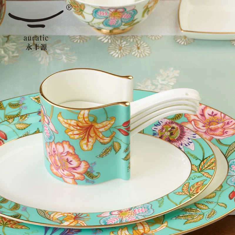 永丰源春暖花开餐具散件 AURATIC Verde Bloom Ceramic Dinnerware Individual Pieces – Bowls, Plates, Fish Platters and Table Accessories