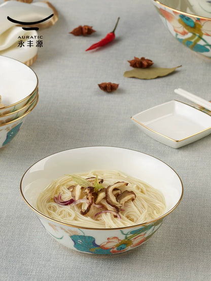 永丰源幸福和鸣碗盘散件 AURATIC Lotus Breeze Ceramic Bowls and Plates – Individual Pieces, Floral Pattern