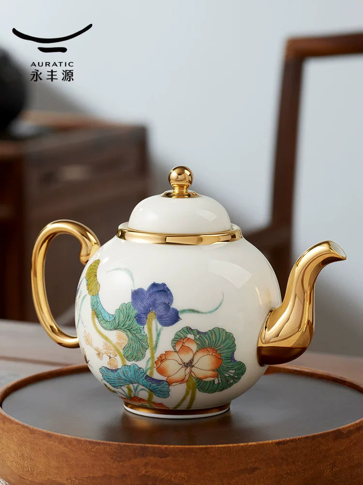 永丰源幸福和鸣茶具散件 AURATIC Lotus Breeze Ceramic Tea Ware Individual Pieces – Teapot, Gaiwan, Cup and Saucer, Fair Cup, Tea Strainer