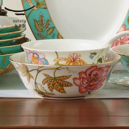 永丰源春暖花开餐具散件 AURATIC Verde Bloom Ceramic Dinnerware Individual Pieces – Bowls, Plates, Fish Platters and Table Accessories