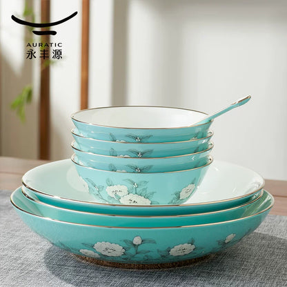 永丰源夫人瓷手绘蓝餐具散件 AURATIC Hand-Painted Blue Ceramic Dinnerware Individual Pieces – Bowls, Plates, Chopsticks and Spoons