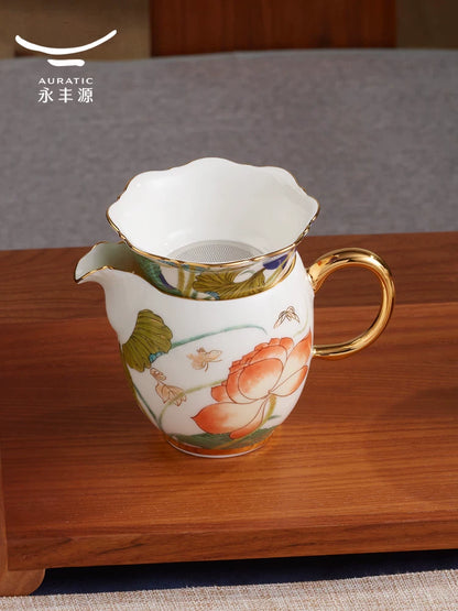 永丰源幸福和鸣茶具散件 AURATIC Lotus Breeze Ceramic Tea Ware Individual Pieces – Teapot, Gaiwan, Cup and Saucer, Fair Cup, Tea Strainer