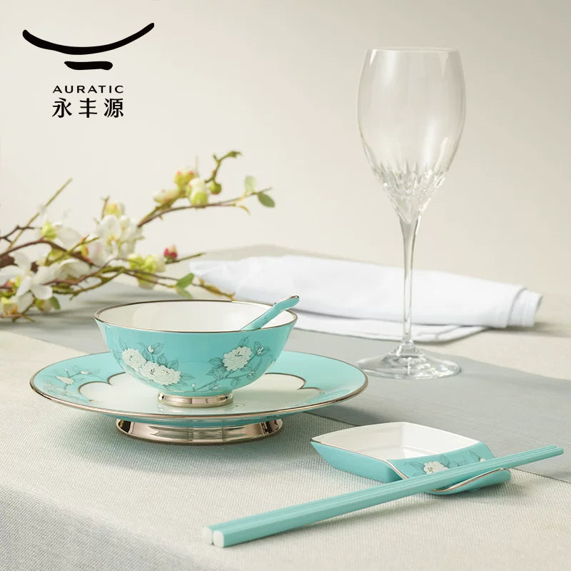 永丰源夫人瓷手绘蓝餐具散件 AURATIC Hand-Painted Blue Ceramic Dinnerware Individual Pieces – Bowls, Plates, Chopsticks and Spoons