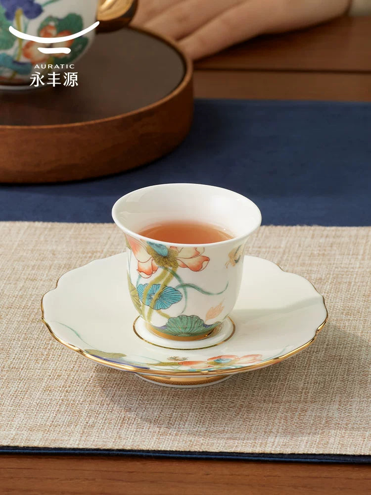 永丰源幸福和鸣茶具散件 AURATIC Lotus Breeze Ceramic Tea Ware Individual Pieces – Teapot, Gaiwan, Cup and Saucer, Fair Cup, Tea Strainer