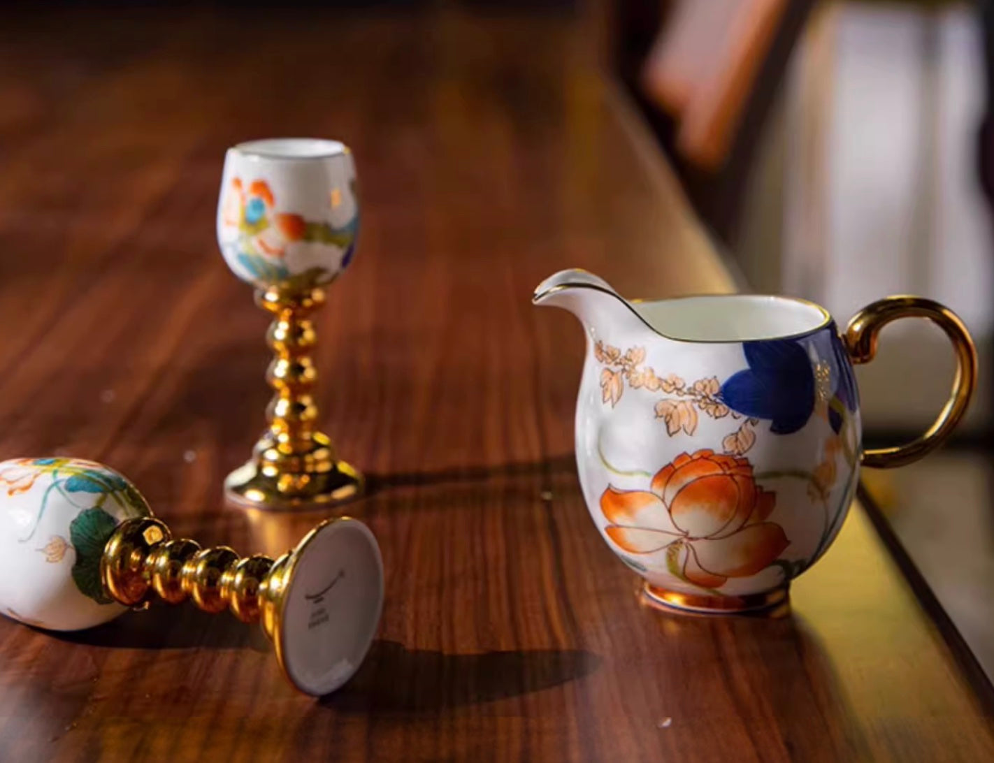 Handcrafted Porcelain Wine Pitcher and Two Cup Set