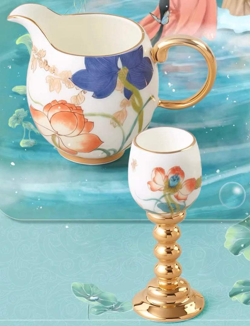 Handcrafted Porcelain Wine Pitcher and Two Cup Set