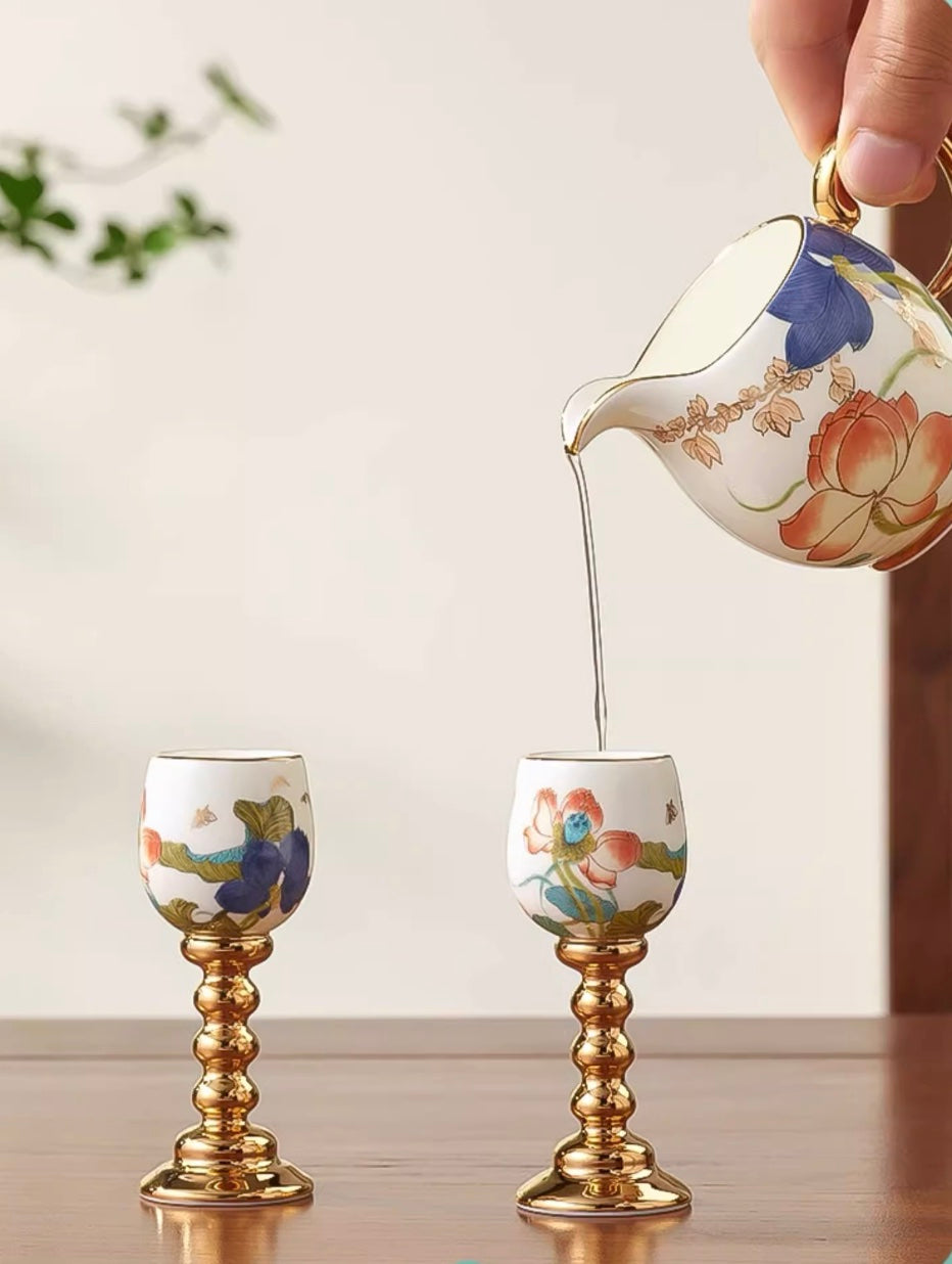 Handcrafted Porcelain Wine Pitcher and Two Cup Set