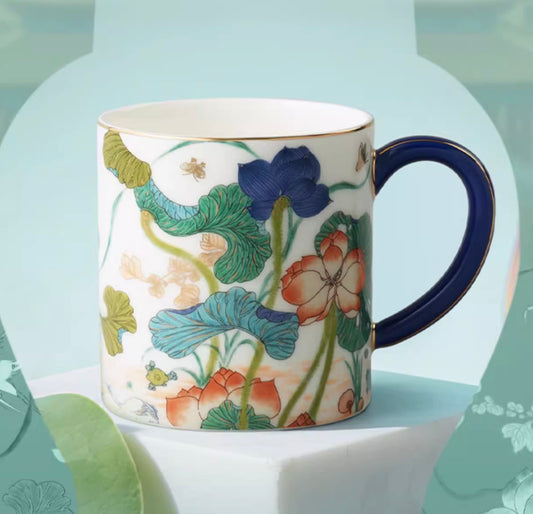 Hand-Painted Lotus Porcelain Mug
