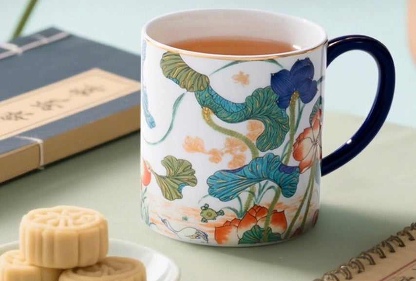 Hand-Painted Lotus Porcelain Mug