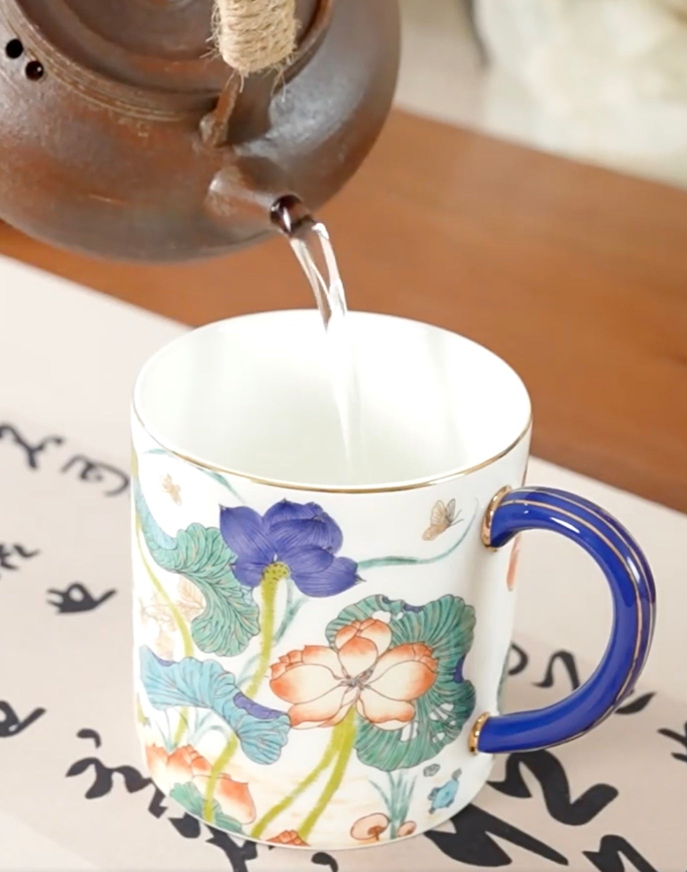 Hand-Painted Lotus Porcelain Mug