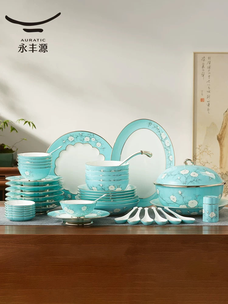 AURATIC Hand-Painted Blue Peony Dinnerware Set – 6 to 91-Piece Chinese Dinnerware Sets