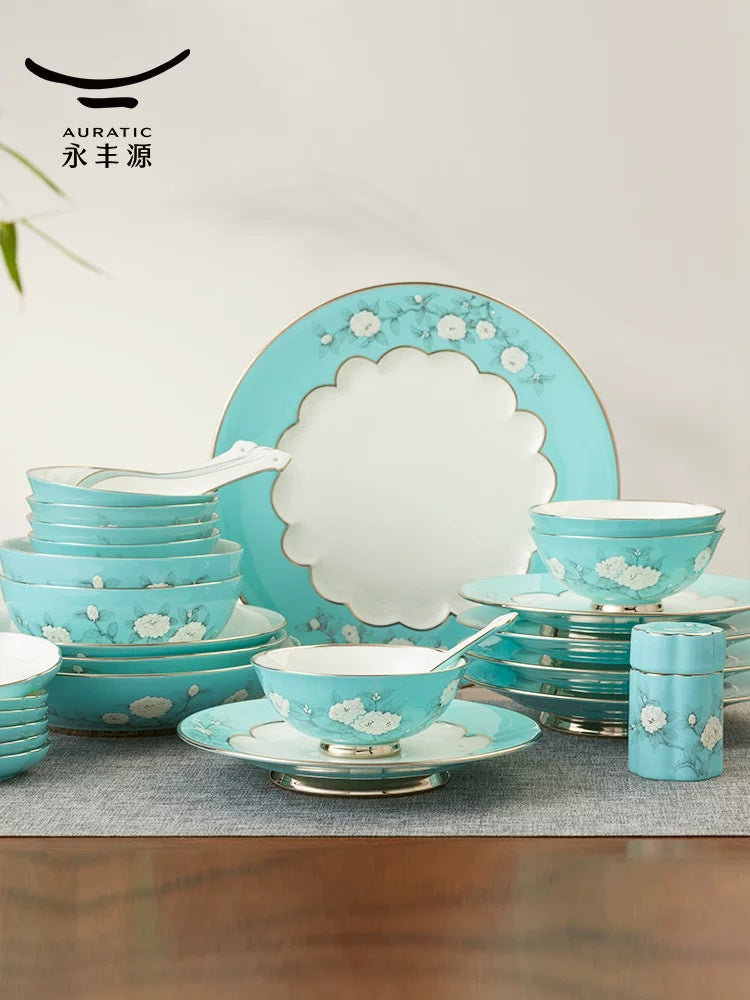 AURATIC Hand-Painted Blue Peony Dinnerware Set – 6 to 91-Piece Chinese Dinnerware Sets