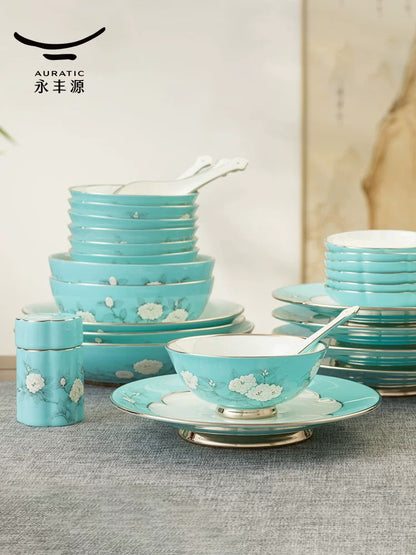AURATIC Hand-Painted Blue Peony Dinnerware Set – 6 to 91-Piece Chinese Dinnerware Sets