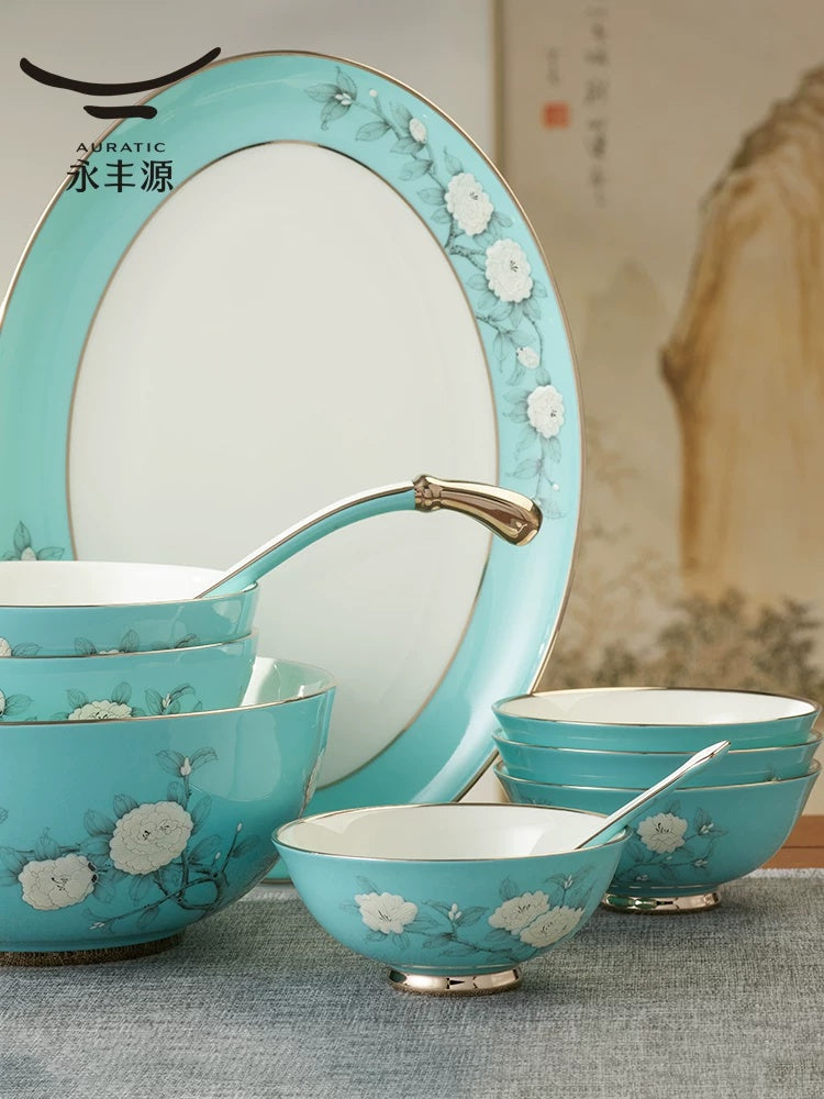 AURATIC Hand-Painted Blue Peony Dinnerware Set – 6 to 91-Piece Chinese Dinnerware Sets