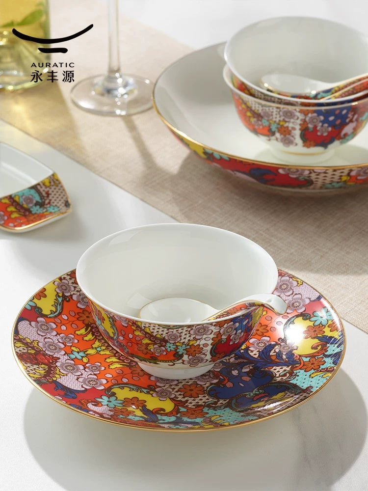 AURATIC Splendid Blossoms Ceramic Dinnerware Set – Floral Pattern, 20-Piece and 31-Piece Sets