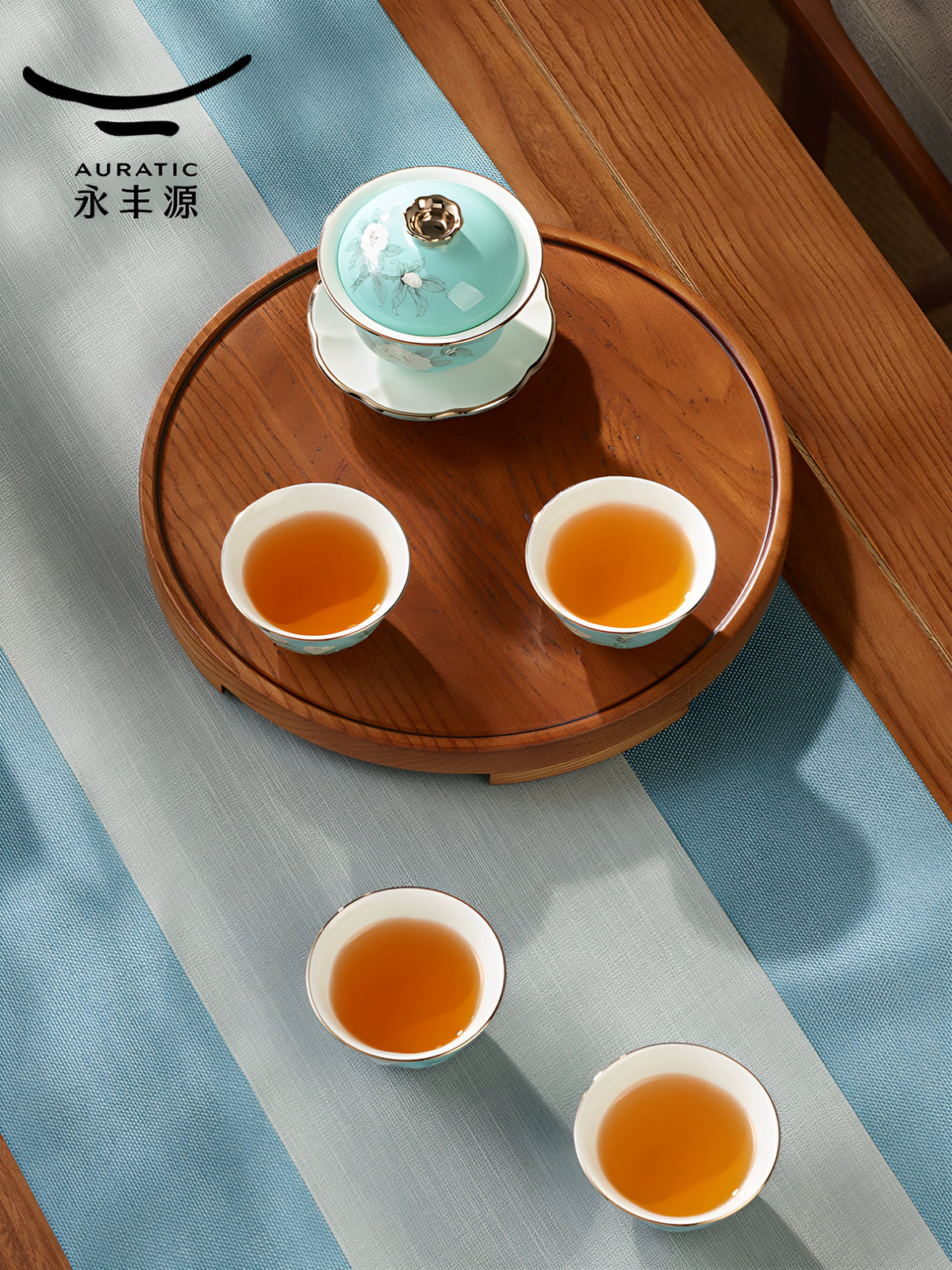 永丰源手绘蓝茶咖具 AURATIC Hand-Painted Blue Ceramic Tea Set – Hand-Painted Peonies, 6 to 33 Pieces