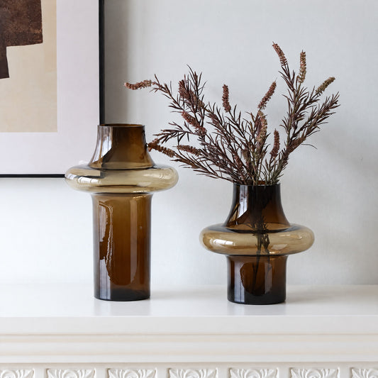 hand-blown vintage glass vase, amber