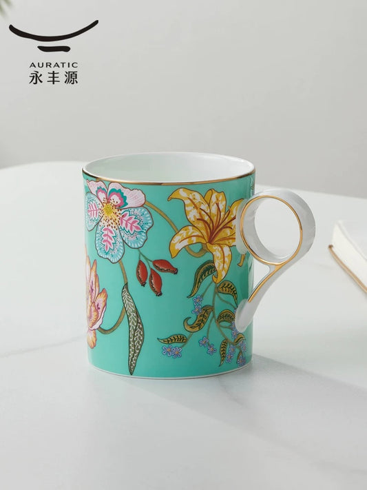 永丰源春暖花开马克杯 AURATIC Verde Bloom Ceramic Mug – Paisley Pattern and Spring Green, Mug and Tea Break Set