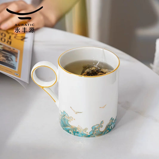 永丰源海阔天高马克杯 AURATIC Vast Sea, High Sky Ceramic Mug – Gold Wave Pattern, Mug, Coffee Set and Travel Tea Set