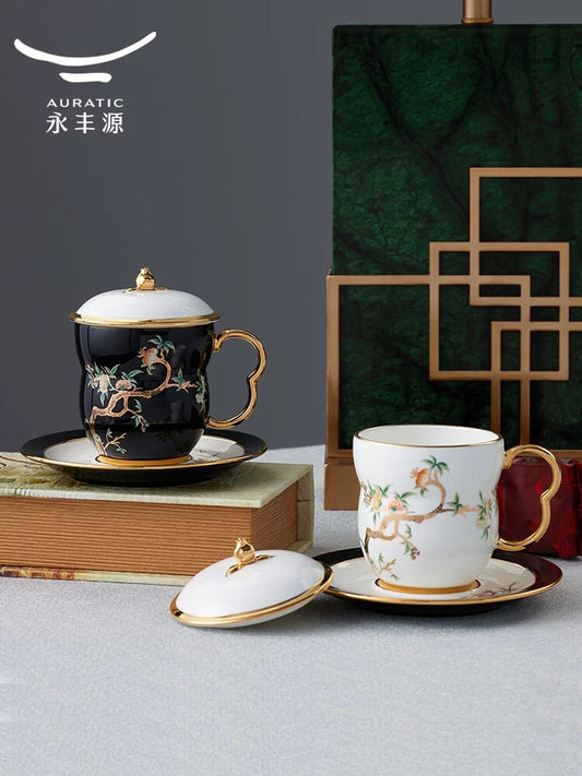 永丰源石榴家园马克杯 AURATIC Pomeland Ceramic Mug – Black and White Pomegranate Design, Mug, Lidded Cups and Conference Cup Set