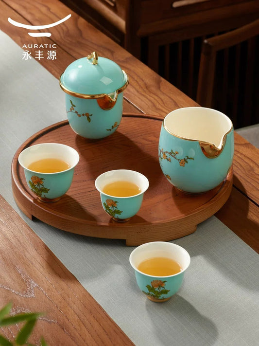 永丰源夫人瓷西湖蓝旅行茶具 AURATIC Lady Turquoia Ceramic Travel Tea Set – West Lake Blue, Portable Tea Set for Outdoors, Gift Box