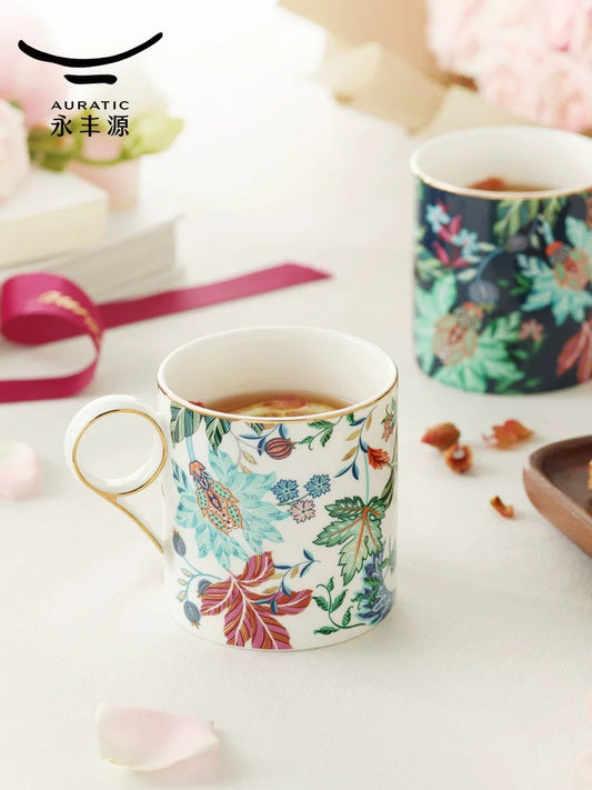 永丰源幸福满园马克杯 AURATIC Clarence Ceramic Mug – White or Blue Floral Design, Mugs, Lidded Cup Sets and Tea Break Set, Gift Box