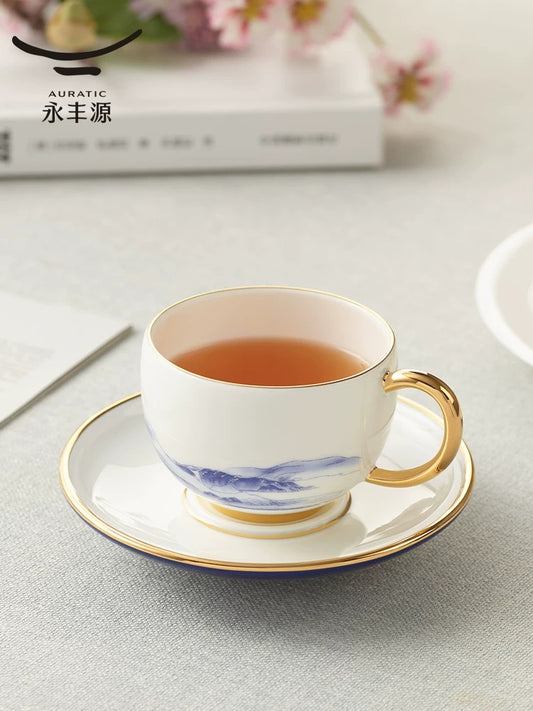 永丰源千里江山咖啡杯碟 AURATIC A Thousand Miles of Rivers and Mountains Ceramic Coffee Cup and Saucer Set – Ink Wash, 2-Piece, Gift Box