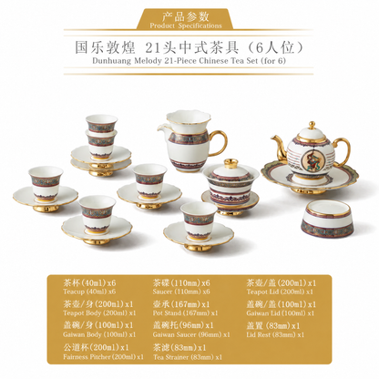 永丰源国乐敦煌茶具套装 AURATIC Dunhuang Melody Ceramic Chinese Tea Set – 8, 12 or 21 Pieces, Business Gift Box