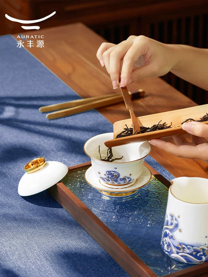 永丰源海上明珠茶咖具 AURATIC Pearl d’Orient Ceramic Tea Set – Waves and Egret Design, 4 to 35 Pieces