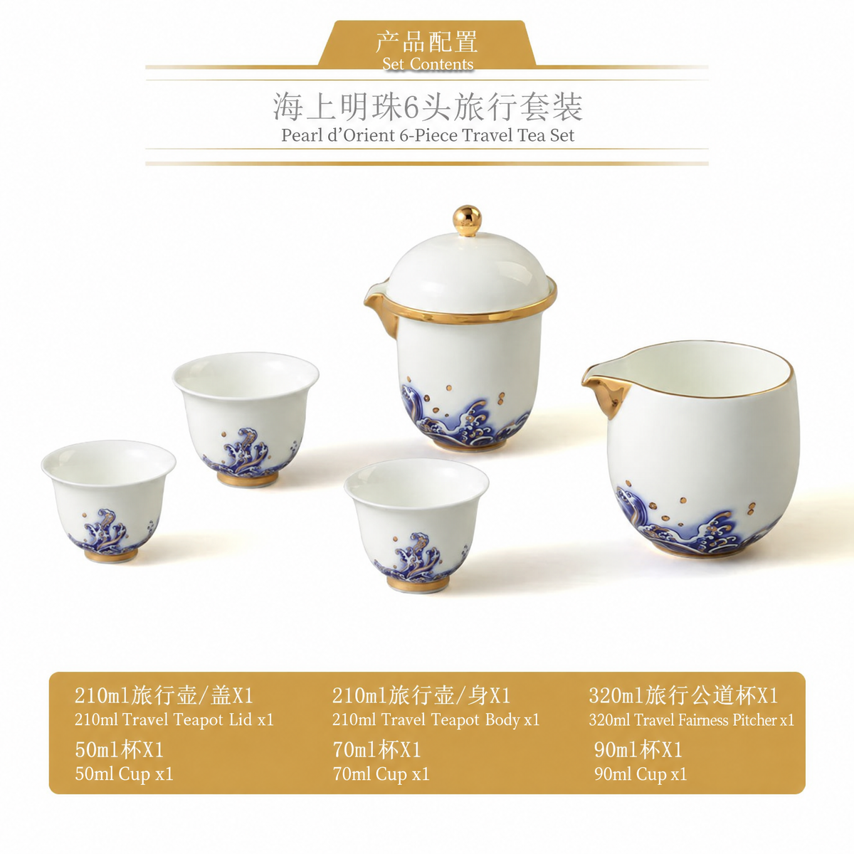 永丰源海上明珠茶咖具 AURATIC Pearl d’Orient Ceramic Tea Set – Waves and Egret Design, 4 to 35 Pieces