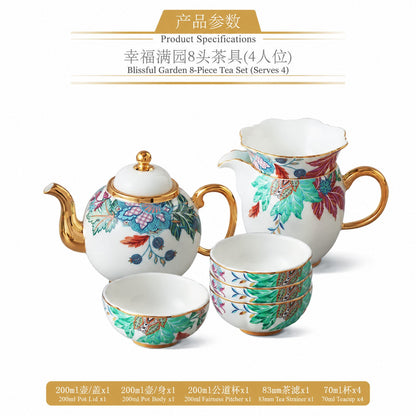 8-Piece Tea Set (4 Person) - Happiness Garden porcelain, Auratic 永丰源