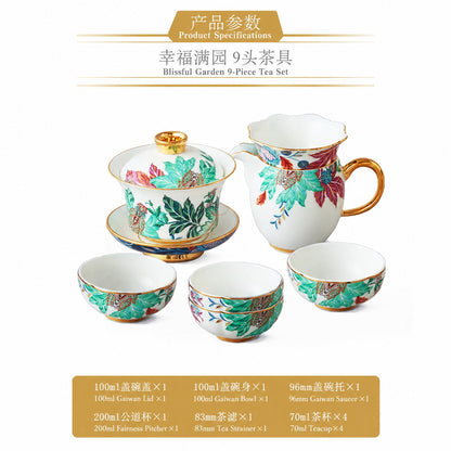9-Piece Tea Set (4 Person) - Happiness Garden porcelain, Auratic 永丰源