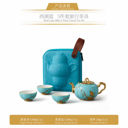 5-Piece Travel Tea Set (3 Person) - West Lake Blue porcelain