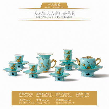 17-Piece Tea Set (6 Person) - West Lake Blue porcelain